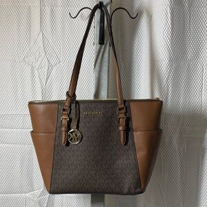 Michael Kors Logo Print Brown and Tan Tote Bag nWOT